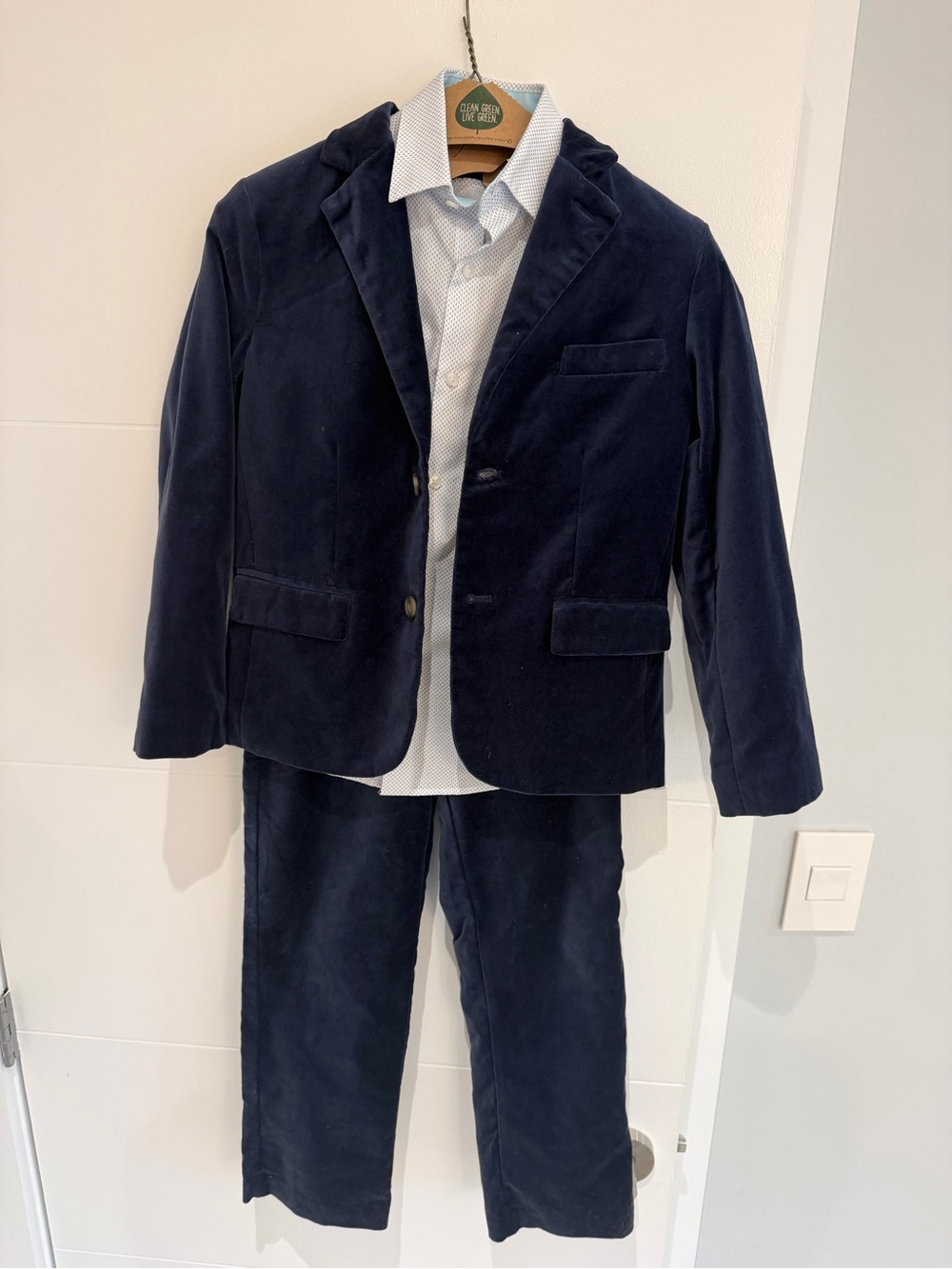 Janie and Jack Navy Velvet Blazer with Matching Pants and Dress Shirt